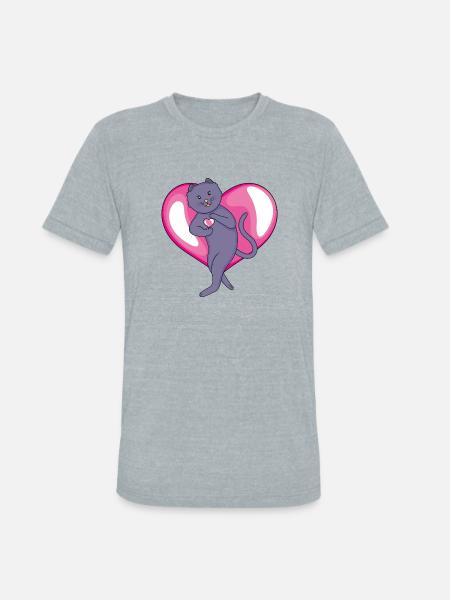 Russian Blue Cat in Love - Unisex Tri-Blend T-Shirt - heather grey