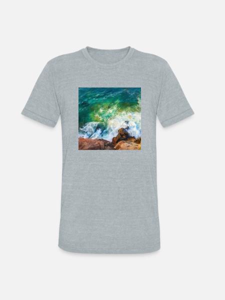 rock shore and waves - Unisex Tri-Blend T-Shirt - heather grey