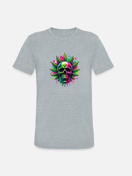 Cannabis Skull Hot Pink - Unisex Tri-Blend T-Shirt - heather grey
