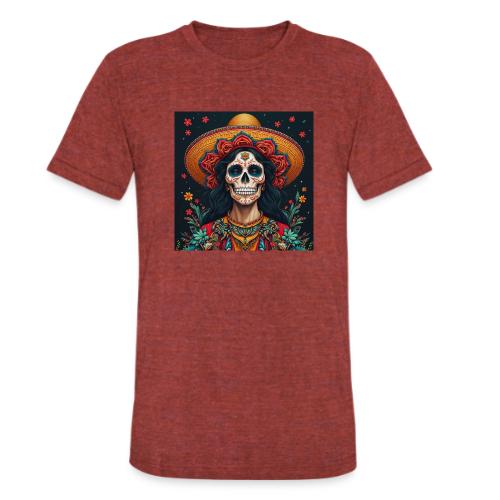 Charra Skull Art | Traditional Mexican Design - Unisex Tri-Blend T-Shirt