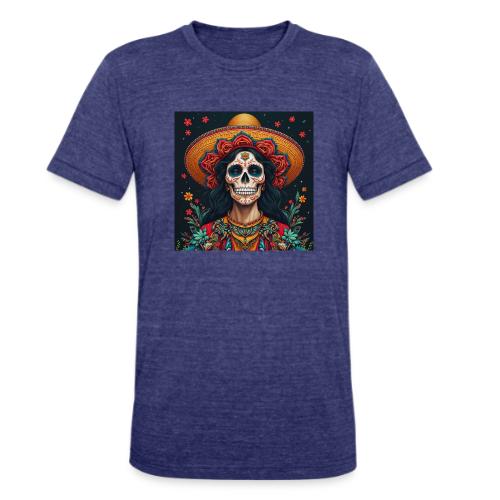 Charra Skull Art | Traditional Mexican Design - Unisex Tri-Blend T-Shirt
