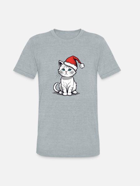 White Christmas Cat - Unisex Tri-Blend T-Shirt - heather grey