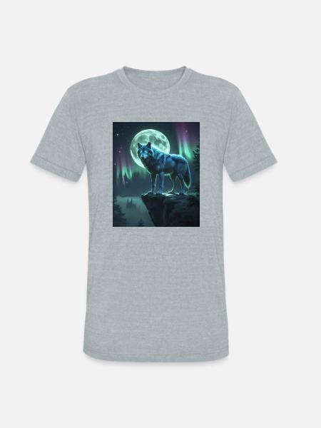 Mystical Wolf Under Moonlight - Unisex Tri-Blend T-Shirt - heather grey