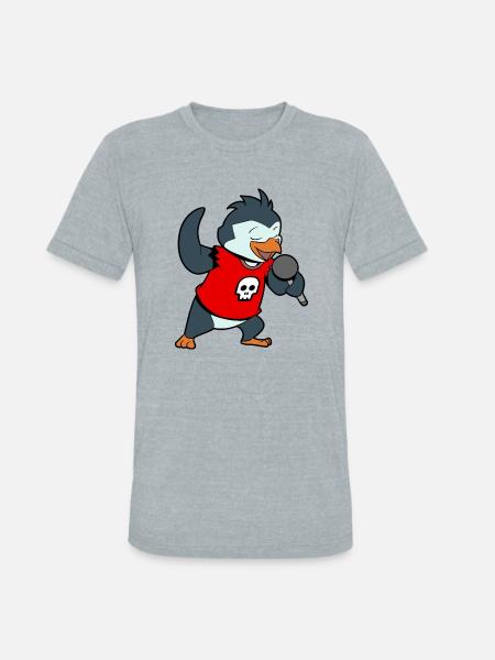 Singing Penguin With Microphone - Unisex Tri-Blend T-Shirt - heather grey