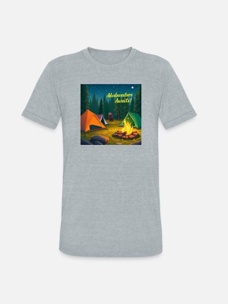 Campfire Adventure Night Scene - Unisex Tri-Blend T-Shirt - heather grey