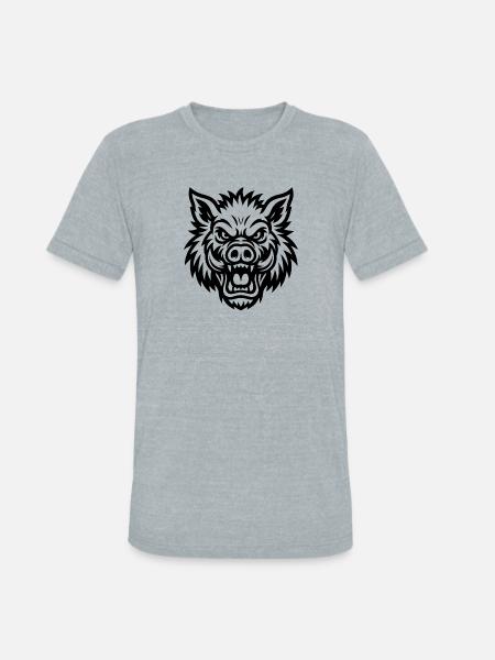 Raging Boar Line Art - Unisex Tri-Blend T-Shirt - heather grey