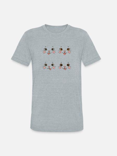 Four Playful Cat Faces - Unisex Tri-Blend T-Shirt - heather grey