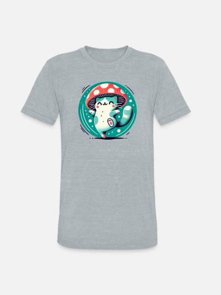 Whimsy Mushroom Hat Cat - Unisex Tri-Blend T-Shirt - heather grey