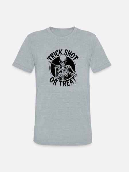 Trick Shot or Treat Skeleton - Unisex Tri-Blend T-Shirt - heather grey