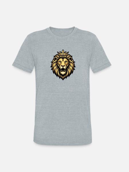 Gold Crowned Lion Emblem - Unisex Tri-Blend T-Shirt - heather grey