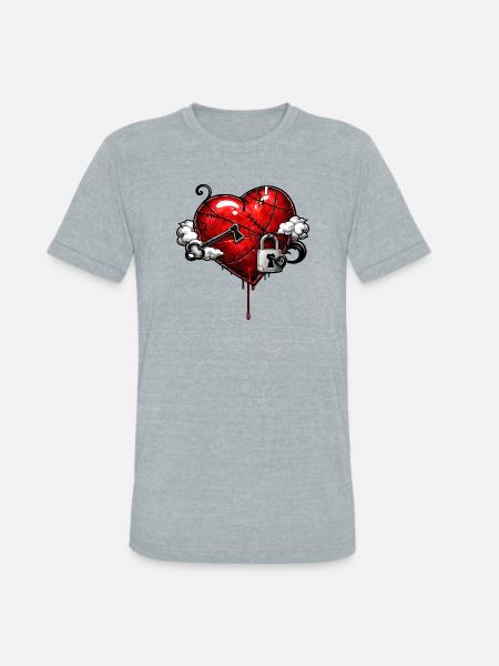 Scarred Heart with Lock - Unisex Tri-Blend T-Shirt - heather grey