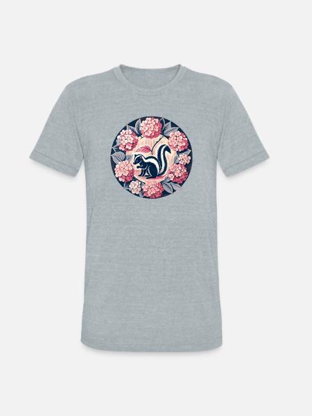 Hydrangea Circle Skunk Motif - Unisex Tri-Blend T-Shirt - heather grey
