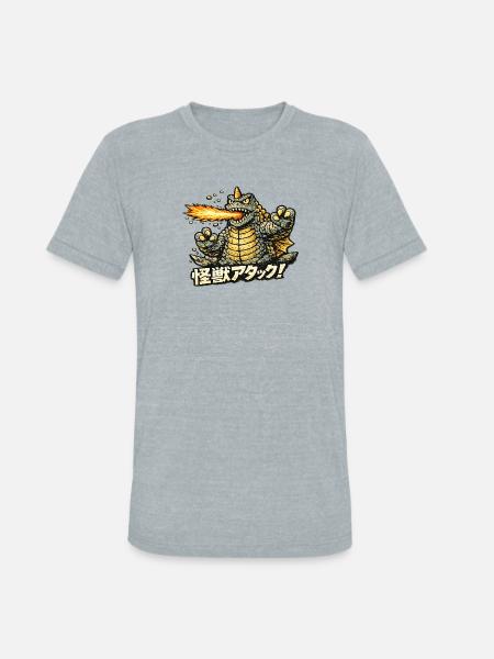 Kaiju Dragon Inferno Attack - Unisex Tri-Blend T-Shirt - heather grey