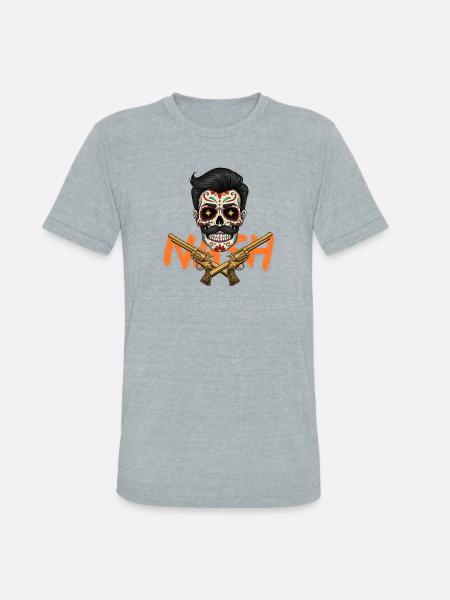 Sugar Skull Gunslinger Tee - Unisex Tri-Blend T-Shirt - heather grey