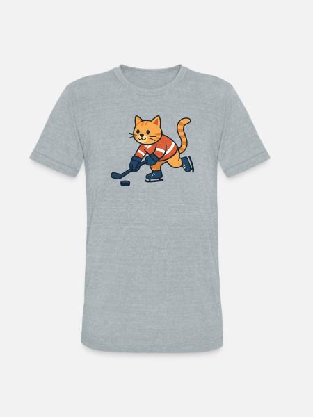 Ice Hockey Cat - Unisex Tri-Blend T-Shirt - heather grey