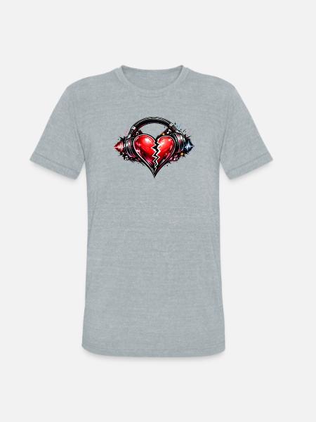 Broken Heart with Headphones - Unisex Tri-Blend T-Shirt - heather grey