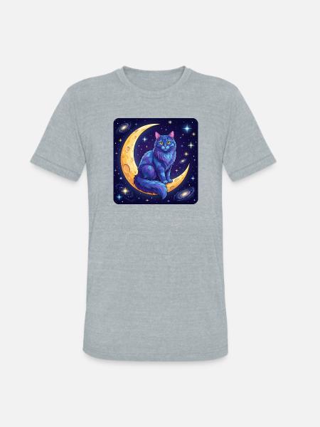 Blue Moon Cat in Space - Unisex Tri-Blend T-Shirt - heather grey