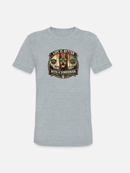 Doberman Loyalty Badge Illustration - Unisex Tri-Blend T-Shirt - heather grey