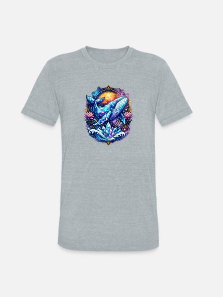 Crystal Whale Geometric Ocean Art T-Shirt - Unisex Tri-Blend T-Shirt - heather grey