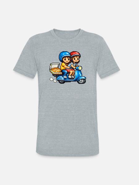 Boy and Girl on Vespa with Pizza! - Unisex Tri-Blend T-Shirt - heather grey