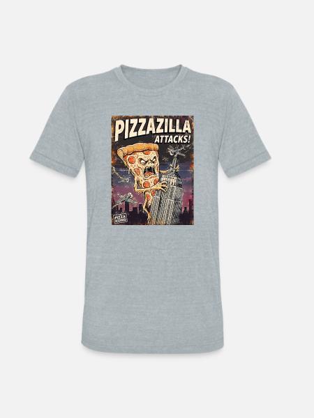 Pizzazilla Attacks Retro City Poster - Unisex Tri-Blend T-Shirt - heather grey