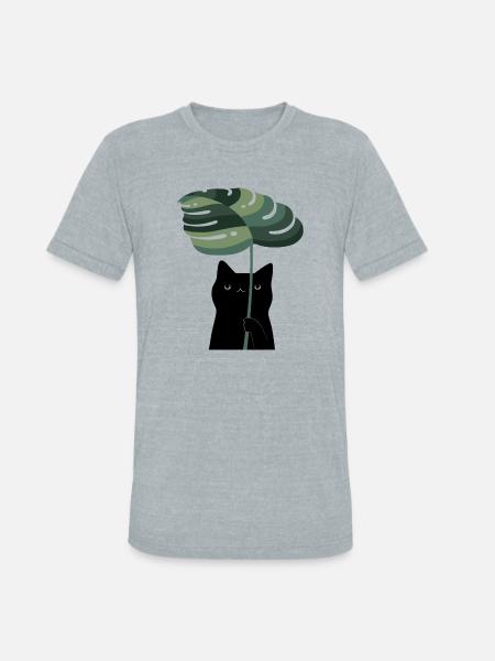 Cat and Plant - Unisex Tri-Blend T-Shirt - heather grey