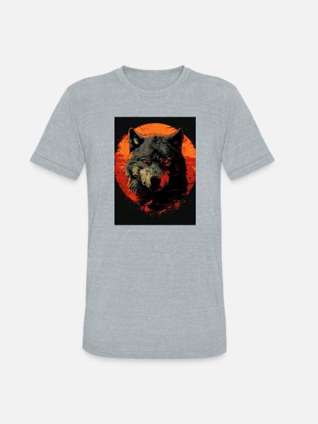 Crimson Moon Wolf - Unisex Tri-Blend T-Shirt - heather grey