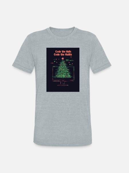 Code the Halls Pixel Christmas - Unisex Tri-Blend T-Shirt - heather grey