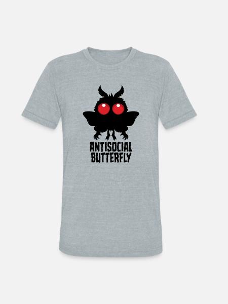 Antisocial Butterfly Mothman Cryptid - Unisex Tri-Blend T-Shirt - heather grey
