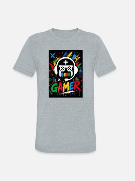 Gamer Geek Neon Splash - Unisex Tri-Blend T-Shirt - heather grey