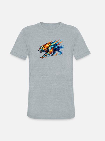 Prism Wolf in Fractal Fur - Unisex Tri-Blend T-Shirt - heather grey