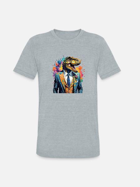 Dinosaur in suit - Unisex Tri-Blend T-Shirt - heather grey