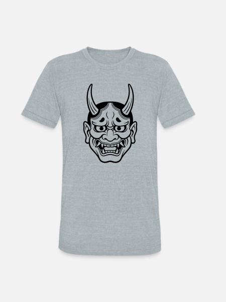 japanese demon mask - Unisex Tri-Blend T-Shirt - heather grey