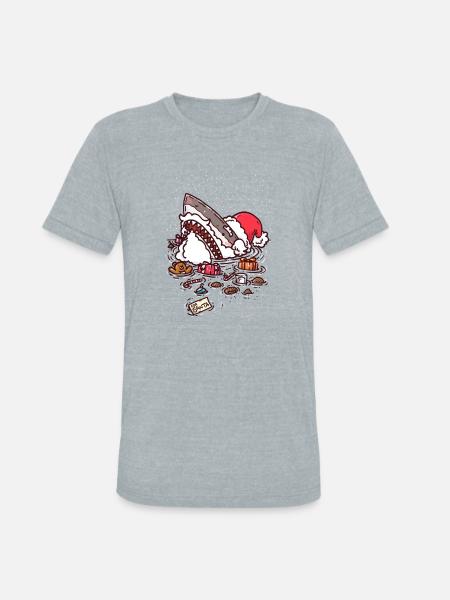 Jolly St Nick Shark - Unisex Tri-Blend T-Shirt - heather grey
