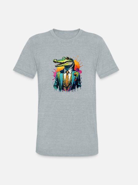 Crocodile in suit - Unisex Tri-Blend T-Shirt - heather grey