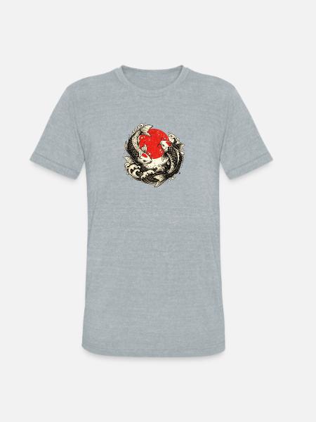Koi Swirl Red Sun Wave - Unisex Tri-Blend T-Shirt - heather grey