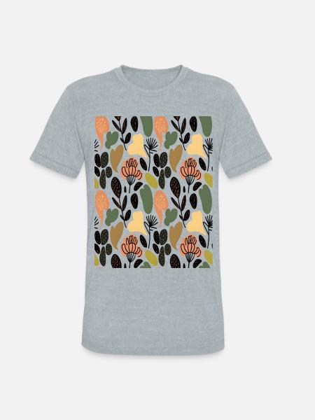 Rustic Botanical Floral Pattern - Unisex Tri-Blend T-Shirt - heather grey
