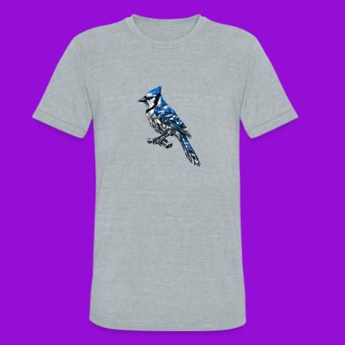 Silver Blue Jay on Perch + Flight Stages 2-print - Unisex Tri-Blend T-Shirt