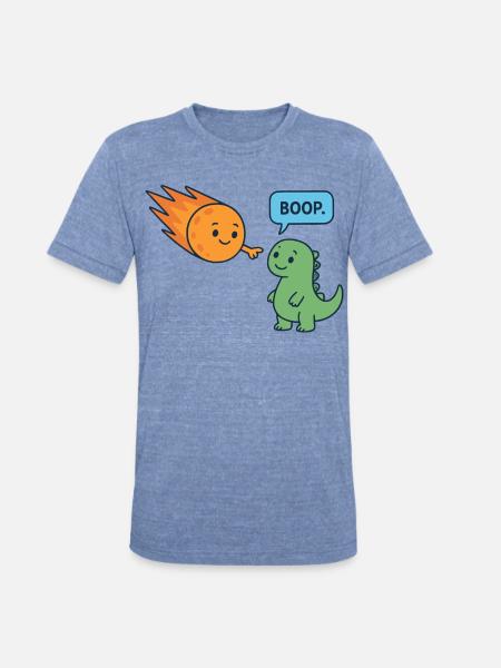 Meteor Buddy and Dino Boop - Unisex Tri-Blend T-Shirt - heather blue