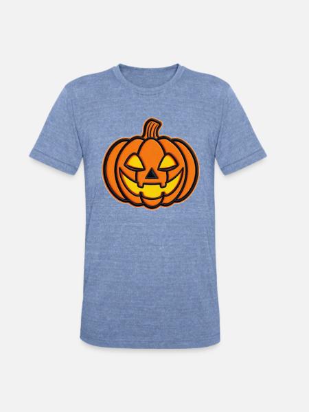 Pumpkin Jack-o-Lantern Patch - Unisex Tri-Blend T-Shirt - heather blue
