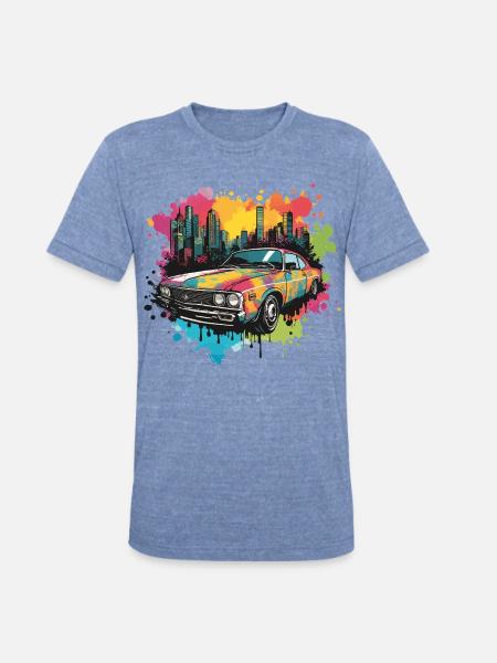 Retro Splash Neon Car - Unisex Tri-Blend T-Shirt - heather blue