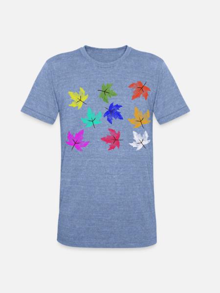 Prismatic Autumn Maple Leaves - Unisex Tri-Blend T-Shirt - heather blue