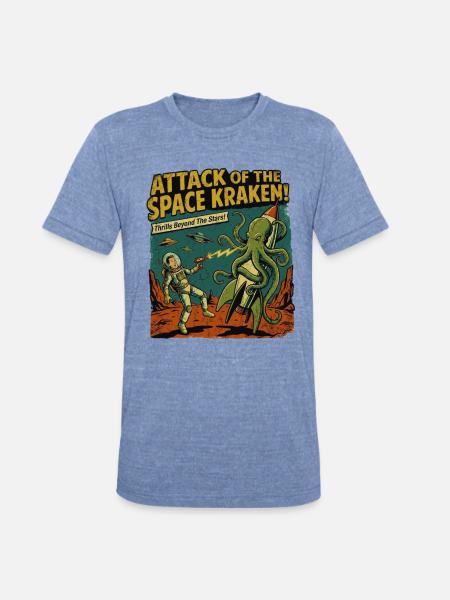 Attack of the Space Kraken - Unisex Tri-Blend T-Shirt - heather blue