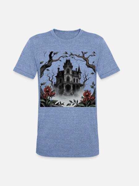 Gothic Manor in Mist - Unisex Tri-Blend T-Shirt - heather blue