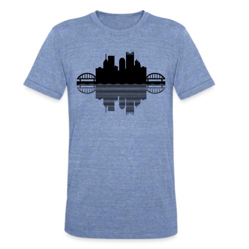 Pittsburgh Skyline Reflection (Black) - Unisex Tri-Blend T-Shirt