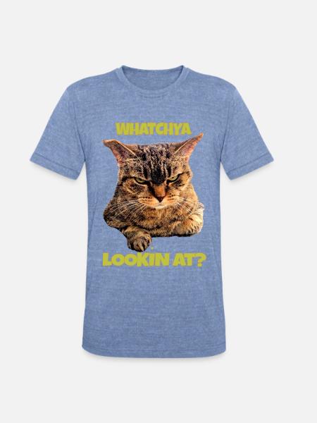 Whatchya Lookin At Cat - Unisex Tri-Blend T-Shirt - heather blue
