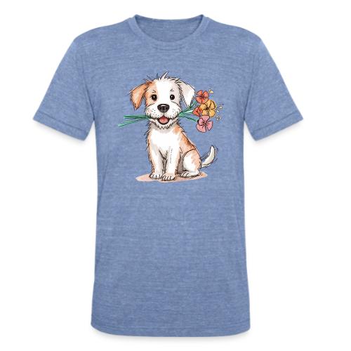 Puppy with Flowers - Unisex Tri-Blend T-Shirt