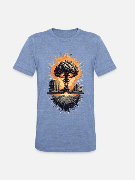 Urban Nuclear Mushroom Cloud - Unisex Tri-Blend T-Shirt - heather blue