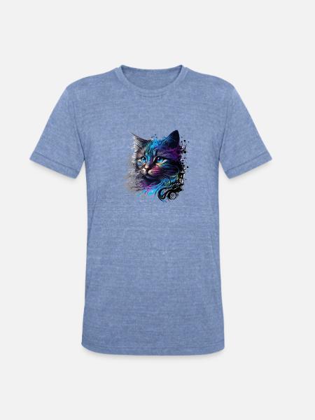 Cat design "Blue cat" - Unisex Tri-Blend T-Shirt - heather blue