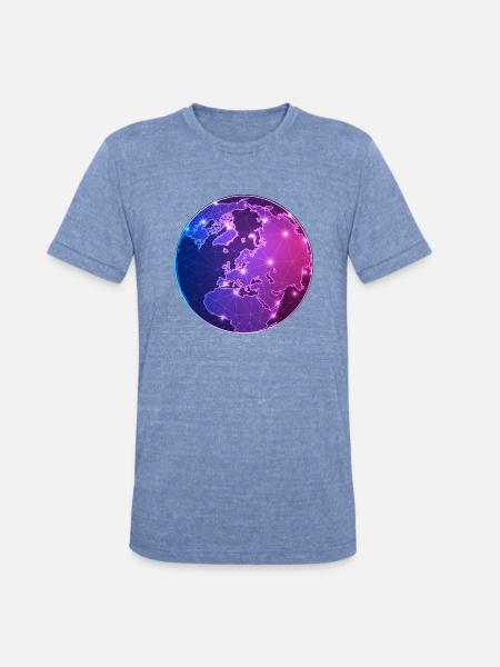 Geometric World Map - Unisex Tri-Blend T-Shirt - heather blue